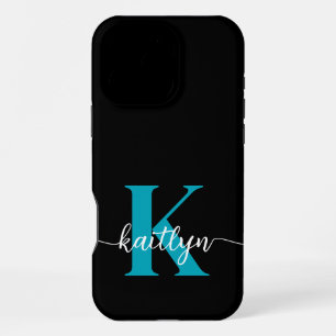 Funda Para iPhone 16 Pro Max Monograma Negro Teal