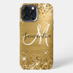 Funda Para iPhone 13 Pro Max Monograma negro y blanco de papel de oro brillante