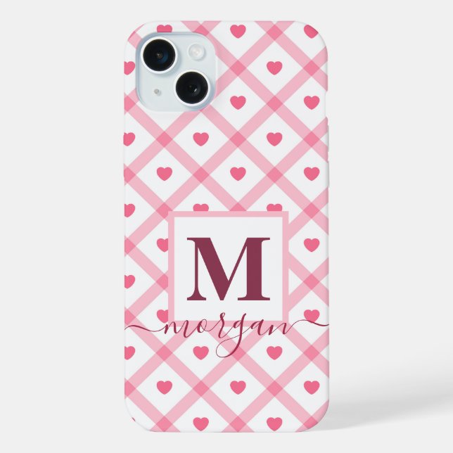 Funda Para iPhone Monograma nombre Corazón Rosa Monísimo  (Reverso )