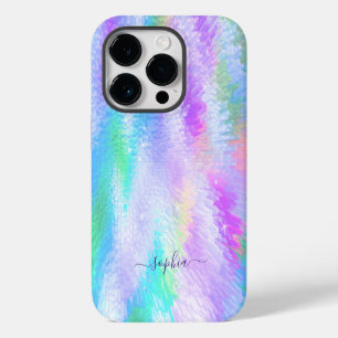 Funda Para iPhone 14 Pro Monograma Nombre Girly Glam Holográfico Irlandés