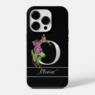 Funda Para iPhone 14 Pro Monograma O nombre del guión plateado orqueta rosa