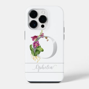 Funda Para iPhone 14 Pro Monograma O nombre del guión plateado orqueta rosa