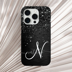 Monograma personalizada de purpurina negra