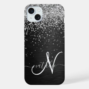 Monograma personalizada de purpurina plateada y ne