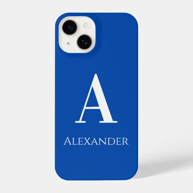 Funda Para iPhone Monograma personalizado Blue Modern (Reverso )