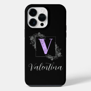 Funda Para iPhone 14 Pro Max Monograma Personalizado de mariposa morada floral