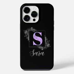 Funda Para iPhone 14 Pro Max Monograma Personalizado de mariposa morada floral