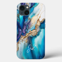 Monograma Personalizado de Mármol Azul Moderno Dor