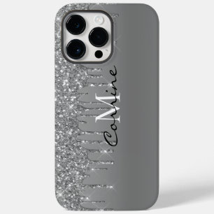 Funda Para iPhone 14 Pro Max Monograma personalizado destellos de plata metálic