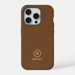 Monograma personalizado minimalista en cuero marró