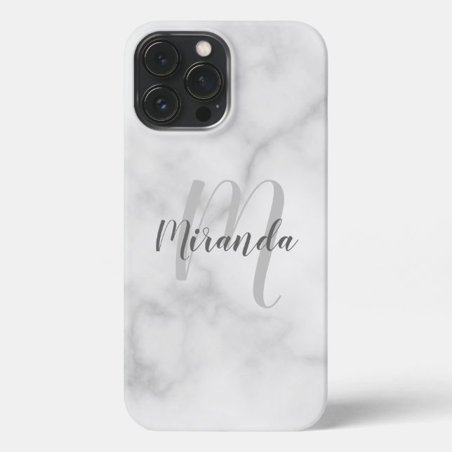 Funda Para iPhone Monograma personalizado moderno y nombre mármol bl (Reverso )