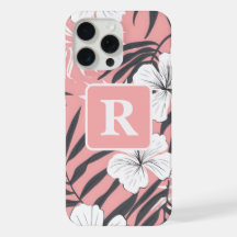 Monograma personalizado rosado Tropical Hibiscus