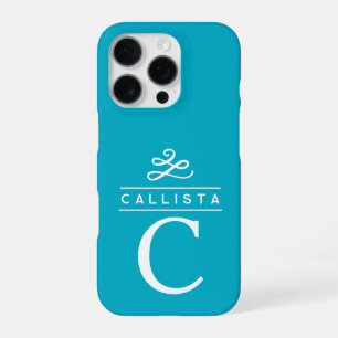 Funda Para iPhone 16 Pro Monograma Personalizado turquesa elegante Minimali