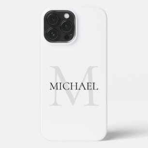 Funda Para iPhone 13 Pro Max Monograma personalizado y nombre blanco