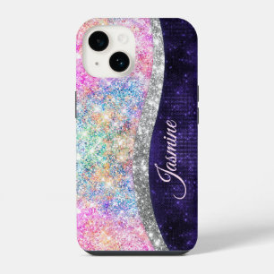 Funda Para iPhone 14 monograma plateado púrpura iridiscente de purpurin