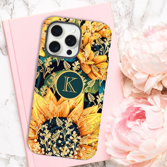 Funda Para iPhone Monograma Purpurina moderno de girasol personaliza (Subido por el creador)