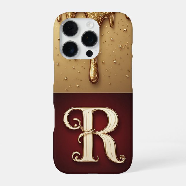 Funda Para iPhone 💎 Monograma R Royal Glitter Goteo Brillante (Reverso)