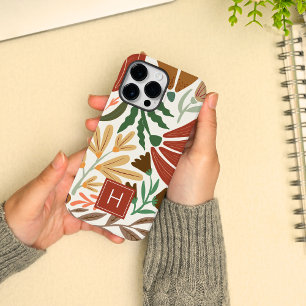 Funda Para iPhone 14 Pro Max Monograma Retro Terracota Floral Boho