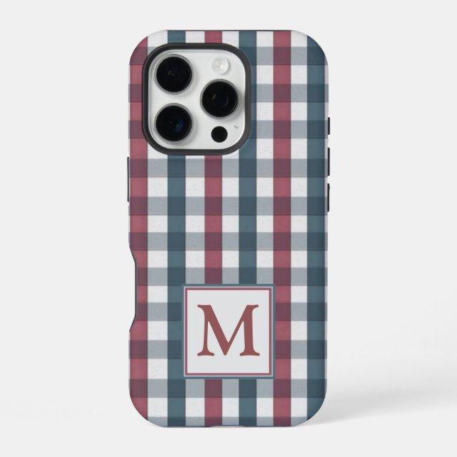 Funda Para iPhone Monograma rojo, blanco y azul (Reverso )