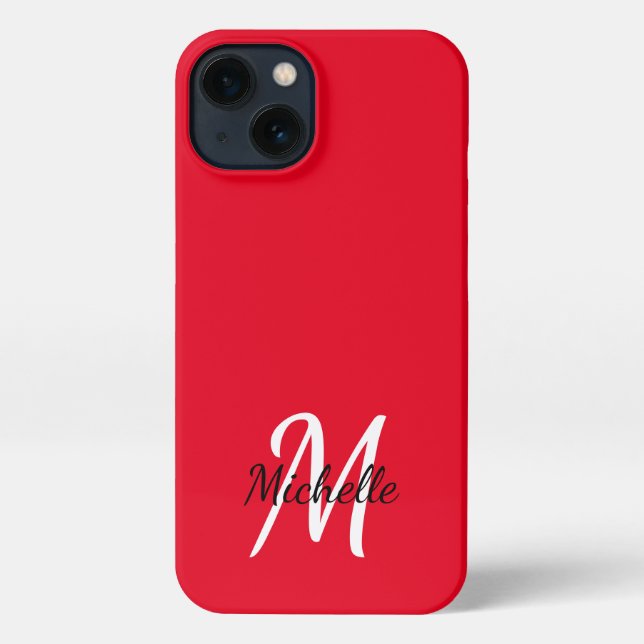 Funda Para iPhone Monograma rojo moderno + inicial (Reverso )