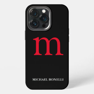 Funda Para iPhone 13 Pro Monograma rojo moderno negro profesional