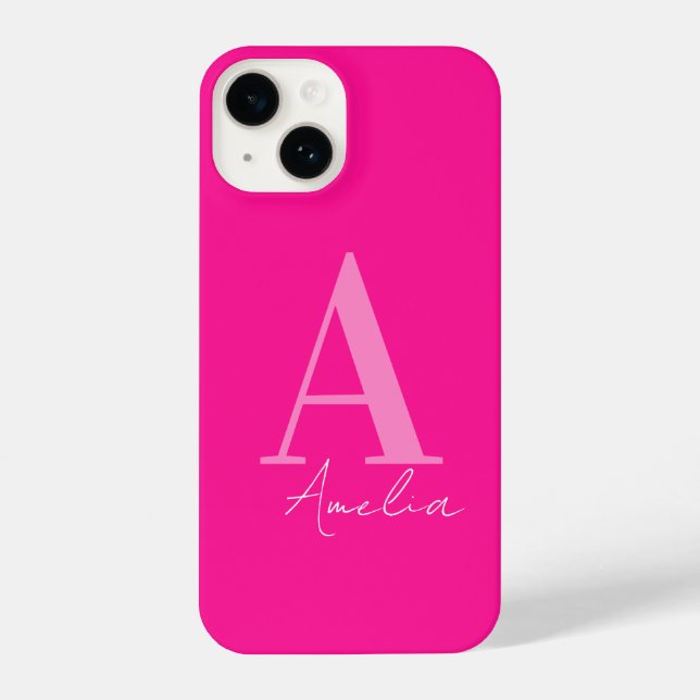 Funda Para iPhone Monograma rosa caliente (Reverso )