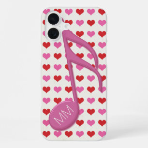 Funda Para iPhone 16 Plus Monograma Rosa Corchea Amor Corazones Música