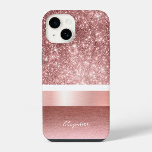 Funda Para iPhone 14 Monograma Rosa moderno Relieve metalizado Rubor Pu