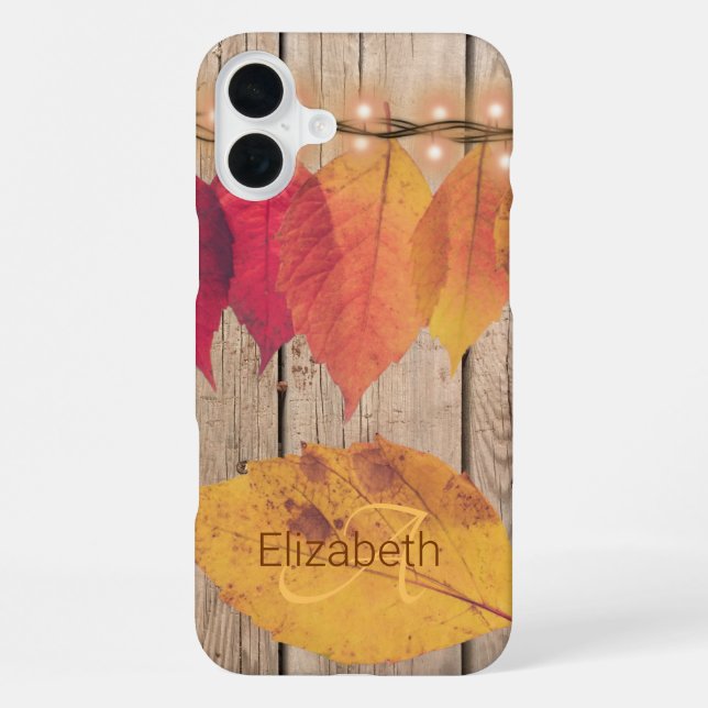 Funda Para iPhone Monograma Rústico Leña Inicial De Otoño Madera (Reverso )