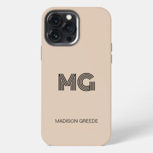 Funda Para iPhone 13 Pro Max Monograma sencillo estilo beige moderno minimalist