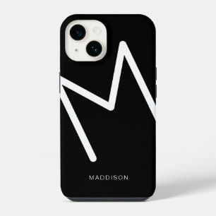 Funda Para iPhone 14 Monograma simple en negro y blanco con fuente negr