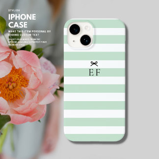 Funda Para iPhone 14 Monograma simple Minimalista Sage Green Strike Bow