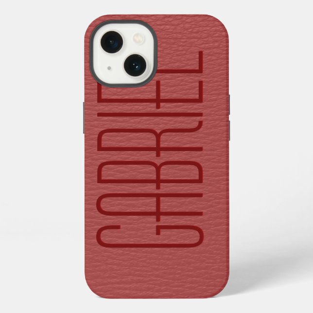 Funda Para iPhone Monograma simple rojo de cuero falso (Reverso )