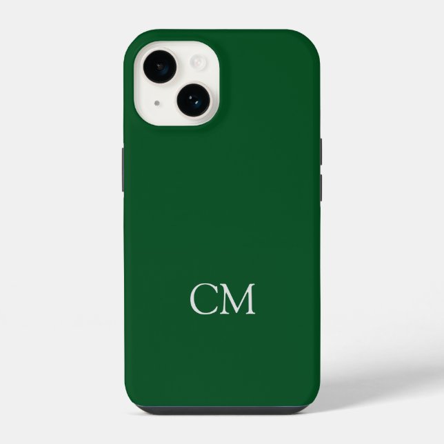 Funda Para iPhone Monograma simple verde oscuro (Reverso )