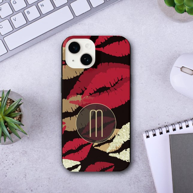 Funda Para iPhone Monograma Sofisticado de Labios Rojos (Subido por el creador)