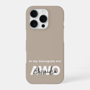 Funda Para iPhone 16 Pro Monograma Taupe Tan Beige Blanco Negro Mínimo