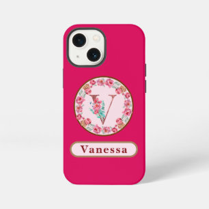 Funda Para iPhone 13 Mini Monograma V Floral Personalizado