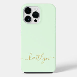 Funda Para iPhone 14 Pro Max Monograma verde femenino de escritura moderna pers