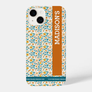 Funda Para iPhone 14 Monograma y nombre floral personalizado