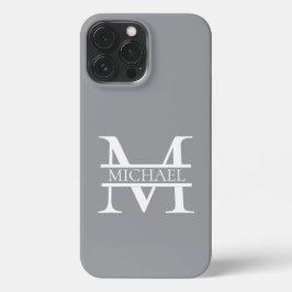 Funda Para iPhone 13 Pro Max Monograma y nombre Gris elegante y personalizado