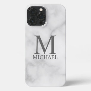 Funda Para iPhone 13 Pro Max Monograma y nombre personalizados de mármol blanco