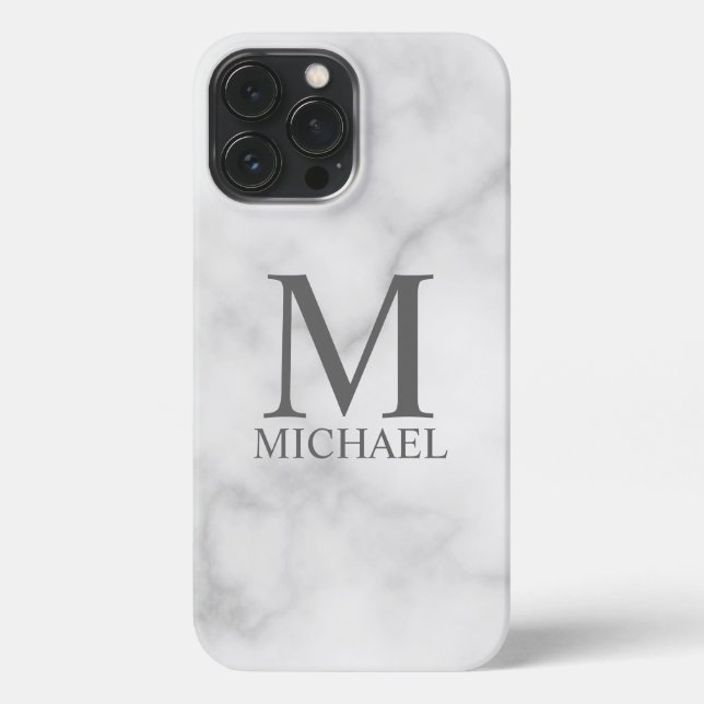 Funda Para iPhone Monograma y nombre personalizados de mármol blanco (Reverso )