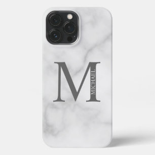 Funda Para iPhone 13 Pro Max Monograma y nombre personalizados de mármol blanco