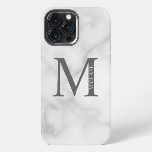 Funda Para iPhone 13 Pro Max Monograma y nombre personalizados de mármol blanco