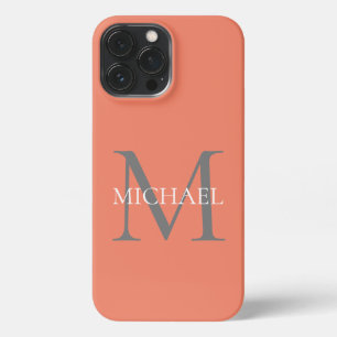 Funda Para iPhone 13 Pro Max Monograma y nombre personalizados rosa claro
