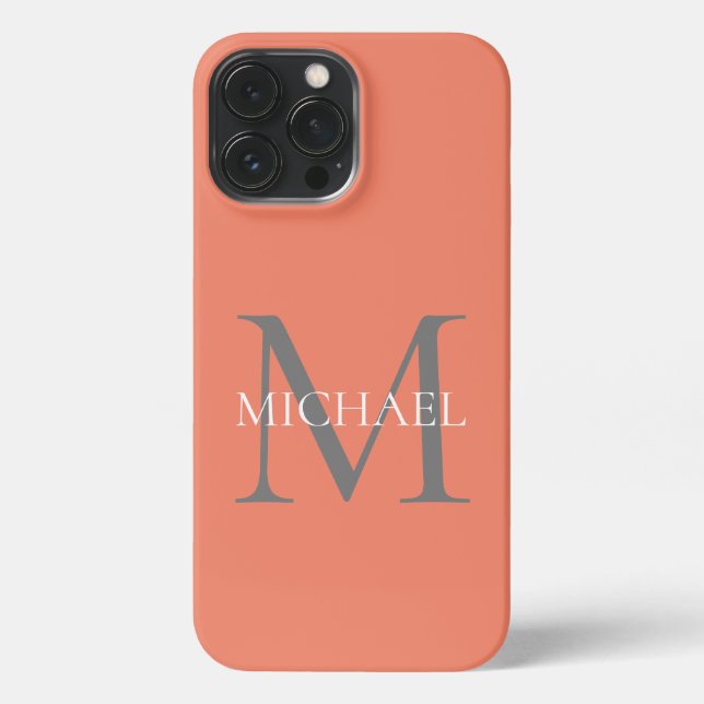 Funda Para iPhone Monograma y nombre personalizados rosa claro (Reverso )
