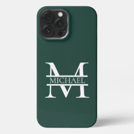 Funda Para iPhone 13 Pro Max Monograma y nombre verde esmeralda elegante y pers