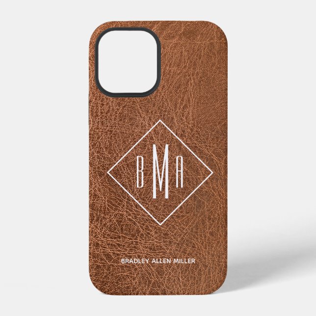 Funda Para iPhone Monogramado de cuero falso marrón (Reverso )