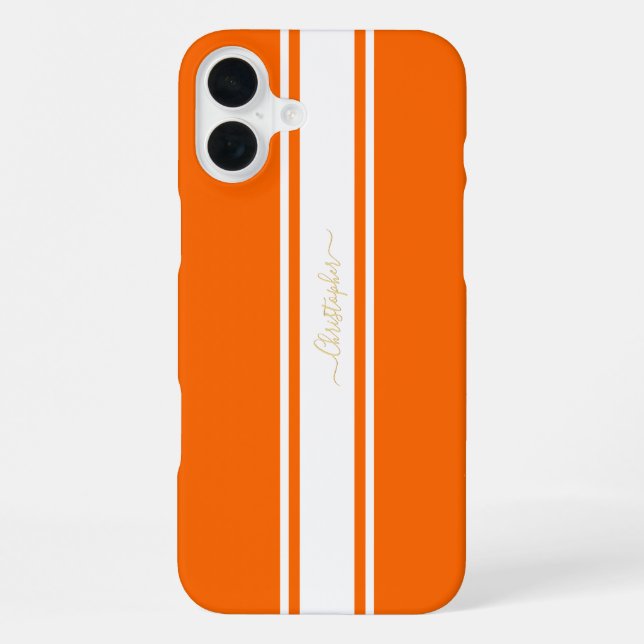 Funda Para iPhone Monogramado de oro de tiras de Carreras blanca Nar (Reverso )