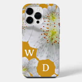 Funda Para iPhone 14 Pro Max Monogramado Elegante Cute Arte Floral Oro oscuro
